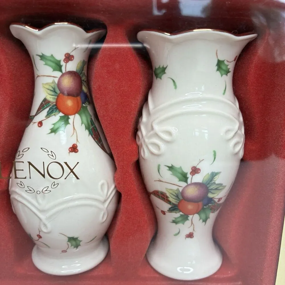 Lenox Holiday Tartan Set of 3 Christmas Bud Vases Dimension Collection 5